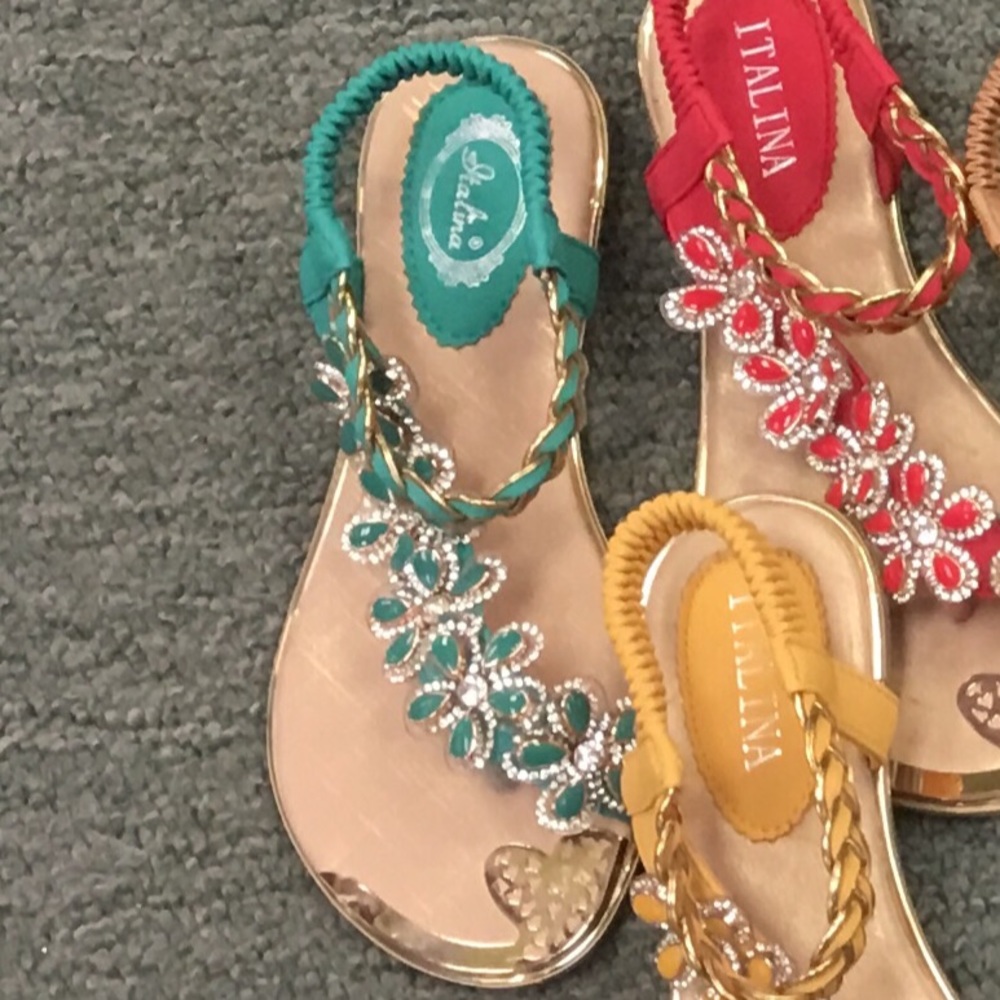 Italina Green Flower Rhinestone Slingback Sandal - Picture 6 of 9